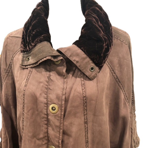 Anthropologie Hei Hei Taupe Brown Todra Crushed Velvet Lined Cape Jacket M/L - Picture 3 of 16